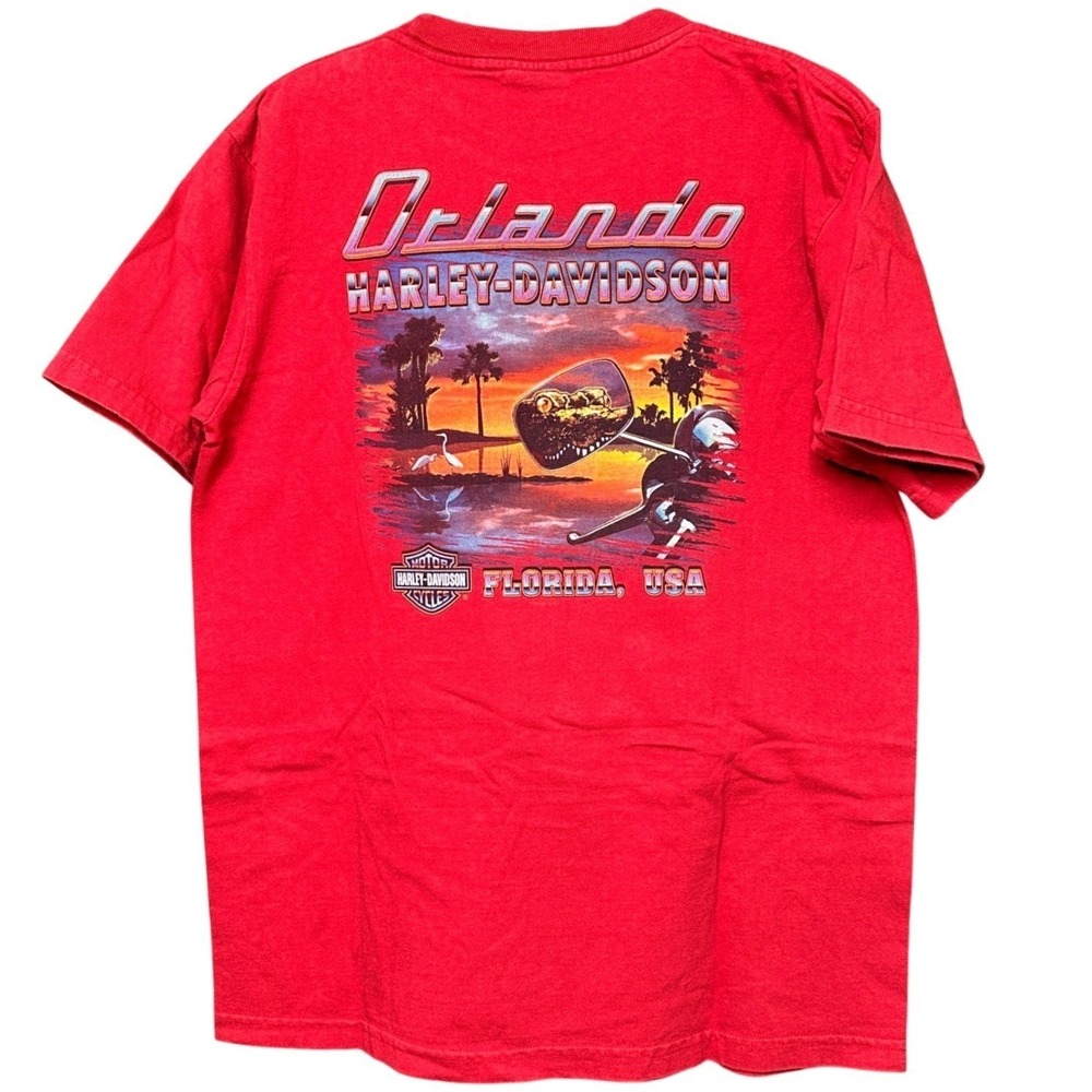 Harley-Davidson Orlando Florida Gator Sunset Graphic Pocket T-Shirt Red Mens L